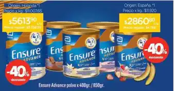 Farmacity Ensure advance polvo -40% descuento oferta
