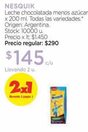 Farmacity Nesquik leche chocolatada menos azúcar oferta