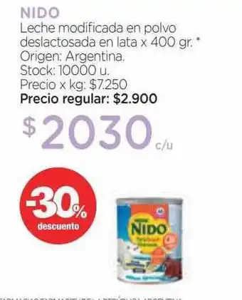 Farmacity Nido leche modificada en polvo deslactosada en lata -30% descuento oferta