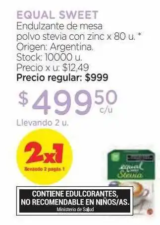Farmacity Equal sweet endulzante de mesa polvo stevia con zinc oferta