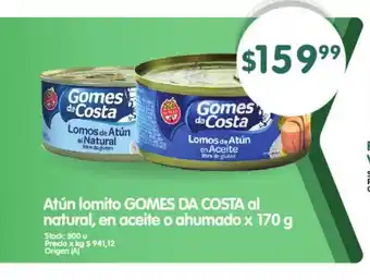 Supermercados Buenos Días Gomes de Costa Atún lomito al natural, en aceite o ahumado x 170 g oferta
