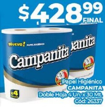 Diarco Campanita Papel Higiénico Doble Hoja 4unx 30mt oferta