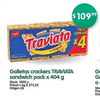 Supermercados Buenos Días Traviata Galletas crackers sandwich pack x 404 g oferta