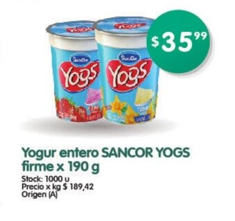 Supermercados Buenos Días Sancor Yogs Yogur entero firme x 190 g oferta