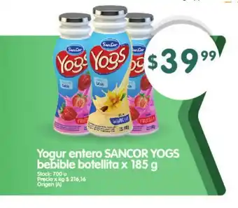 Supermercados Buenos Días Sancor Yogs Yogur entero bebible botellita x 185 g oferta