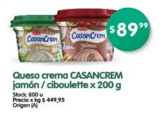 Supermercados Buenos Días Casancrem Queso crema jamón / ciboulette x 200 g oferta