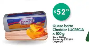 Supermercados Buenos Días Lucrecia Queso barra Cheddar x 100 g oferta