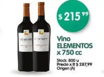 Supermercados Buenos Días Elementos Vino x 750 cc oferta