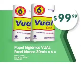 Supermercados Buenos Días Vual Papel higiénico Excel blanco 30mts x 6 u oferta