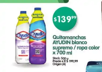 Supermercados Buenos Días Ayudin Quitamanchas blanco supremo / ropa color x 700 ml oferta