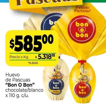 La Anonima Bon O Bon Huevo de Pascuas chocolate/blanco x 110 g. c/u. oferta