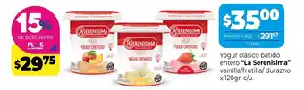 La Anonima La Serenisima Yogur clásico batido entero vainilla/frutilla/durazno x 120gr. c/u. oferta