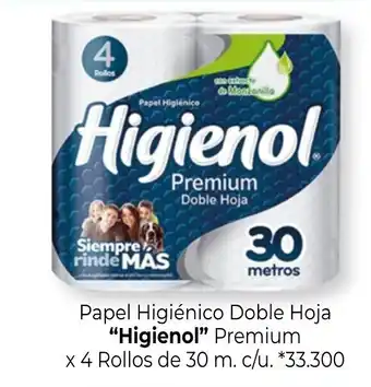 La Anonima Higienol Papel Higiénico Doble Hoja Premium x 4 Rollos de 30 m. c/u. oferta
