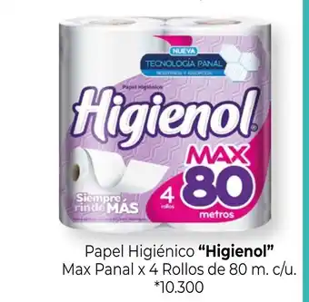 La Anonima Higienol Papel Higiénico Max Panal x 4 Rollos de 80 m. c/u oferta