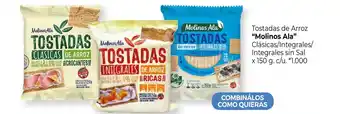 La Anonima Molinos Ala Tostadas de Arroz Clásicas/Integrales/Integrales sin Sal x 150 g. c/u. oferta