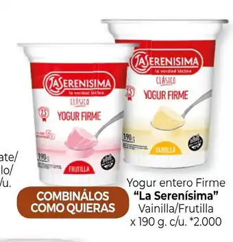 La Anonima La Serenísima Yogur entero Firme Vainilla/Frutilla x 190 g. c/u. oferta