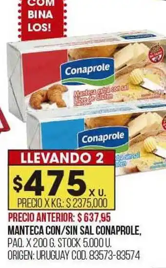 Coto Manteca con sin sal conaprole oferta