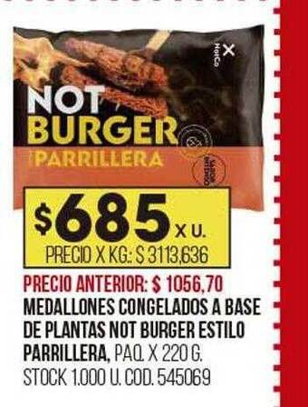 Coto Medallones congelados a base de plantas not burger estilo parrillera oferta