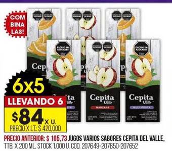 Coto Jugos varios sabores cepita del valle oferta