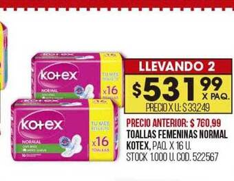 Coto Toallas femeninas normal kotex oferta