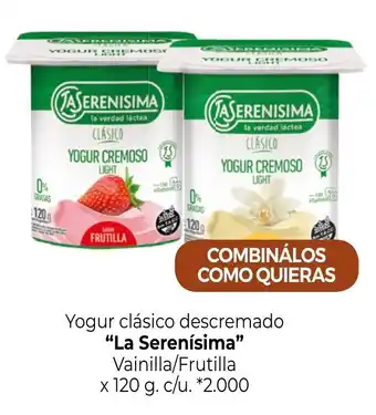 La Anonima La Serenísima Yogur clásico descremado Vainilla/Frutilla x 120 g. c/u. oferta