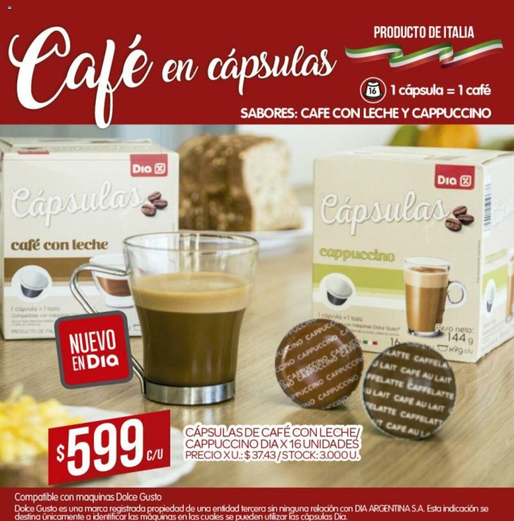 Cápsulas De Café Con leche/Cappucino Dia x 16 uni oferta en Supermercados  DIA
