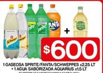 Supermercados Toledo 1 gaseosa sprite fanta schweppes + 1 agua saborizada aquarius oferta