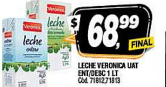 Supermercados Yaguar Leche Veronica UAT ENT/DESC 1Lt oferta