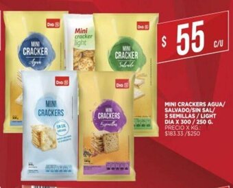 Supermercados DIA Mini Crackers Agua/ Salvado/ Sin Sal/ 5 Semillas/ Light Dia x300/250g oferta