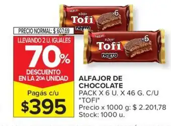 Carrefour Alfajor de Chocolate pack x 6u x 46g TOFI oferta