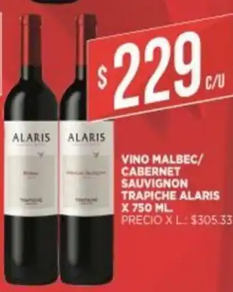 Supermercados DIA Alaris Vino Malbec/ Cabernet Sauvignon Trapiche x750 ml oferta
