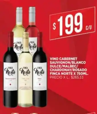 Supermercados DIA Finca Norte Vino Cabernet Sauvignon/ Blanco Dulce/ Malbec/ Chardonay/ Rosado x750 ml oferta