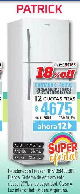 Red del Hogar Patrick Heladera Con Freezer Hpk135m00b01 oferta