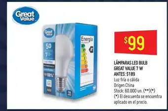 Walmart Great Value Lámparas Led Bulb 7 W oferta