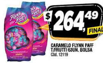 Supermercados Yaguar Flynn Paff Caramelo T/Frutti 63un. Bolsa oferta