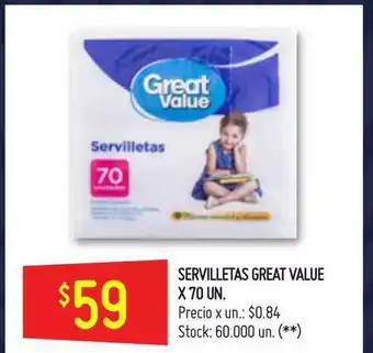 Walmart Great Value Servilletas x70 un oferta