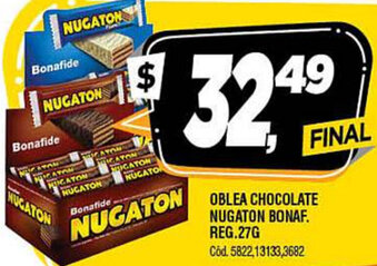 Supermercados Yaguar Nugaton Oblea Chocolate Bonaf Reg 27g oferta