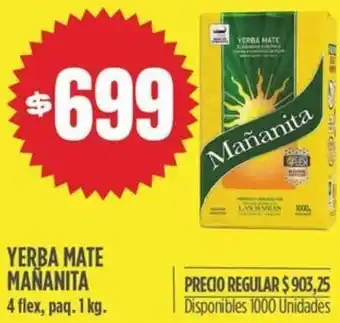 Supermercados Vea Yerba Mate Mañanita 4 Flex x 1kg oferta