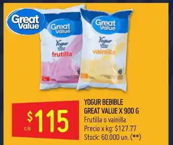 Changomas Great Value Yogur Bebible x900 g oferta