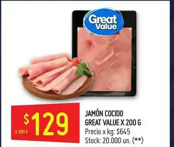 Changomas Great Value Jamón Cocido x200 g oferta