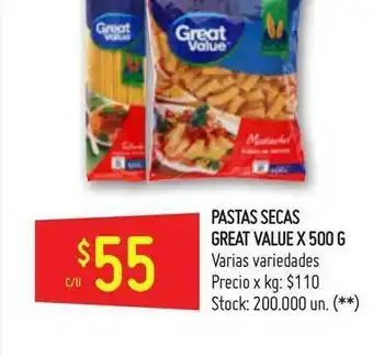 Changomas Great Value Pastas Secas x500 g oferta