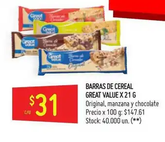 Changomas Great Value Barras De Cereal x21 g oferta