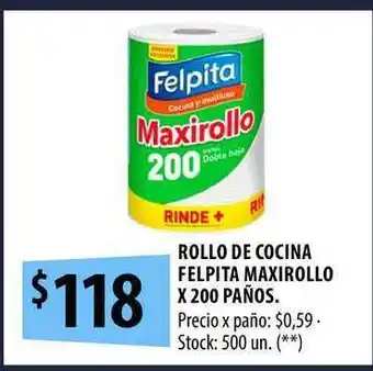 Punto Mayorista Rollo De Cocina Felpita Maxirollo X 200 Paños oferta