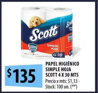 Punto Mayorista Scott Papel Higiénico Simple Hoja 4x30 mts oferta