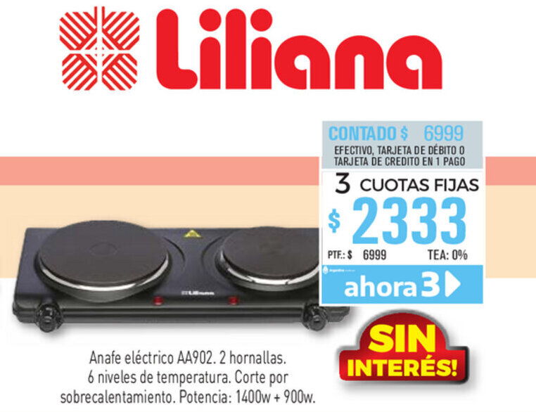 Anafe eléctrico AA902 oferta en Red del Hogar