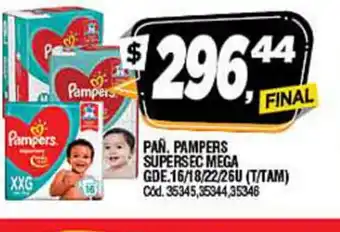 Supermercados Yaguar Pampers Pañ. Supersec Mega Gde. 16/18/22/26U ( T/Tam) oferta