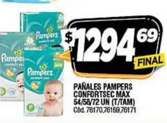 Supermercados Yaguar Pampers Pañales Confortsec Max 54/58/72 Un (T/TAM) oferta