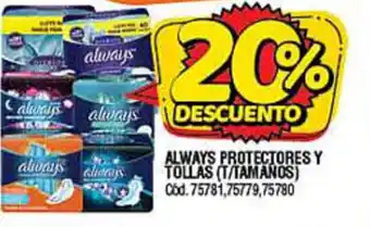 Supermercados Yaguar Always Protectores Y Tollas )T/TAMANOS) oferta