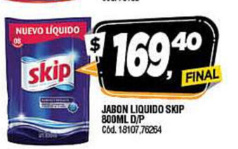 Supermercados Yaguar Skip Jabon Liquido 800ml D/P oferta