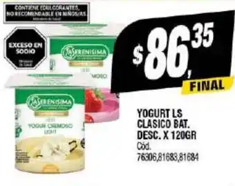 Supermercados Yaguar Yogurt LS Clasico Bat. Decs 120g oferta